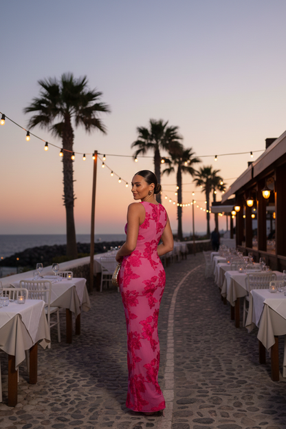 Athena | Botanical Print Embroidered Sleeveless Summer Maxi Dress
