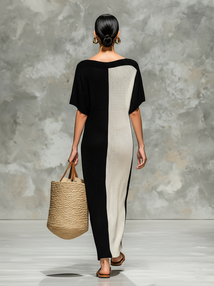 Women's Boat Neck Short Sleeve Knit Maxi Dress