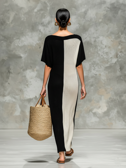 Women's Boat Neck Short Sleeve Knit Maxi Dress