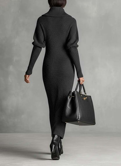 Women's Zip Neck Knitted Maxi Dress