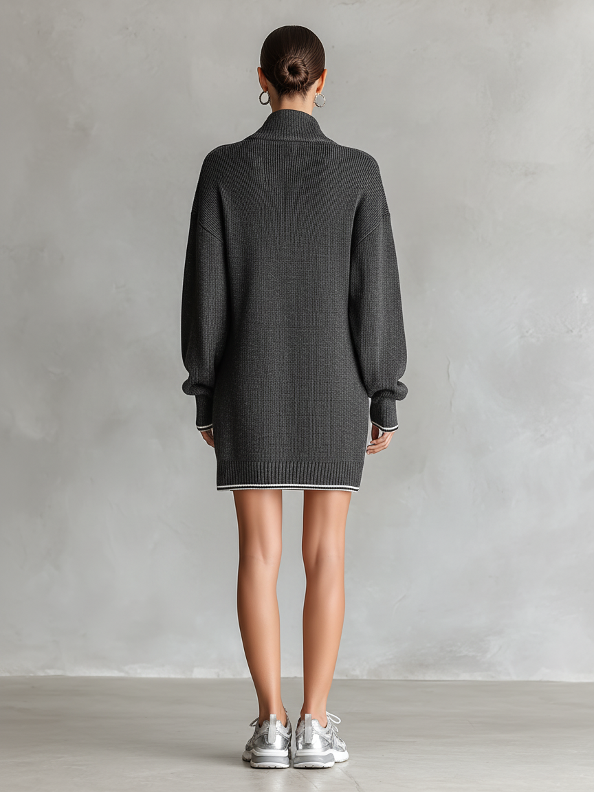 Women's Zip Polo Neck Knit Mini Dress