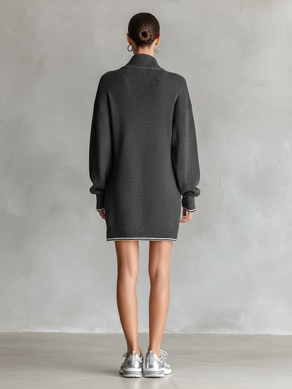 Women's Zip Polo Neck Knit Mini Dress