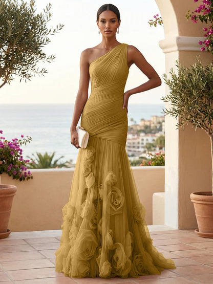Eden | One Shoulder Floral Tulle Mermaid Bridesmaid Dress