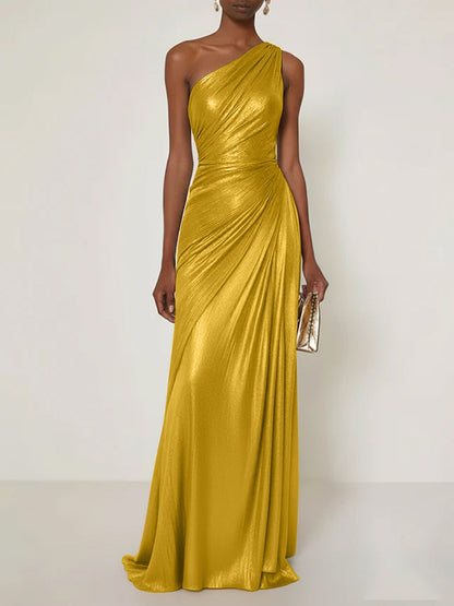 Luxe | One Shoulder Silk Ruffle Maxi Formal Bridesmaid Dress