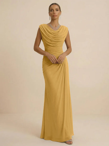 Mist | Draped Cowl Neck Ruched Chiffon Wedding Guest Dress