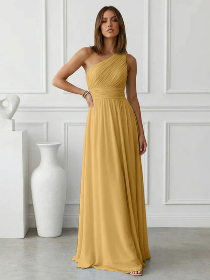 Azure | One Shoulder Ruched Chiffon Maxi Formal Bridesmaid Dress