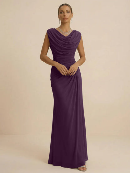 Mist | Draped Cowl Neck Ruched Chiffon Wedding Guest Dress
