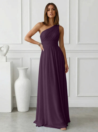 Azure | One Shoulder Ruched Chiffon Maxi Formal Bridesmaid Dress