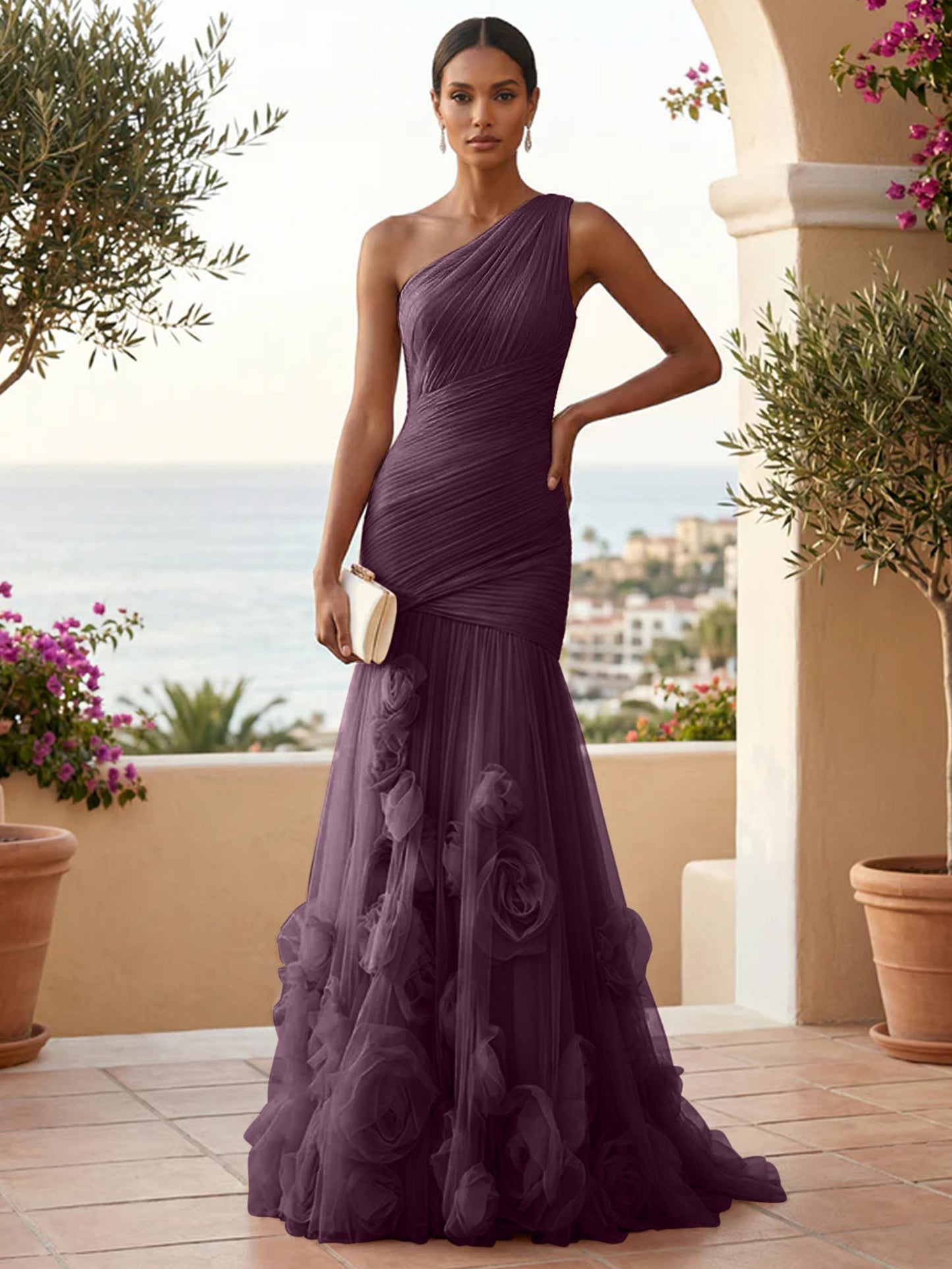 Eden | One Shoulder Floral Tulle Mermaid Bridesmaid Dress