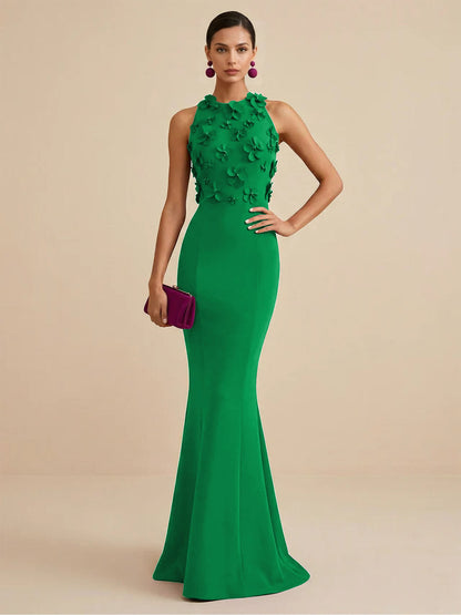 Fucia | High Neck Floral Mermaid Formal Bridesmaid Dress
