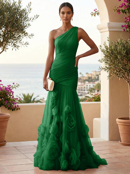 Eden | One Shoulder Floral Tulle Mermaid Bridesmaid Dress