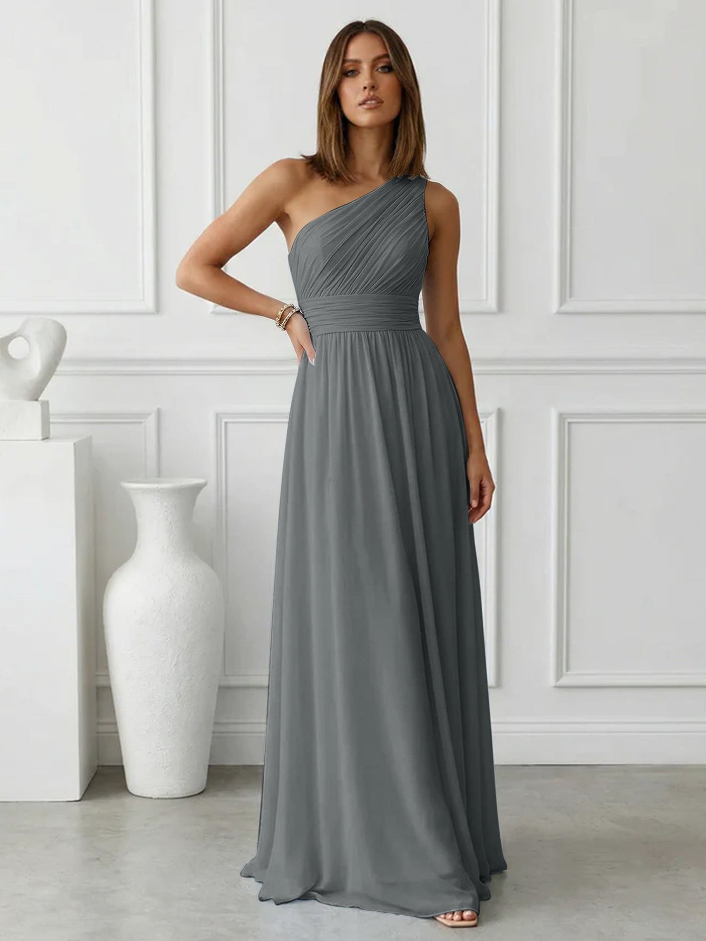 Azure | One Shoulder Ruched Chiffon Maxi Formal Bridesmaid Dress