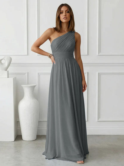 Azure | One Shoulder Ruched Chiffon Maxi Formal Bridesmaid Dress