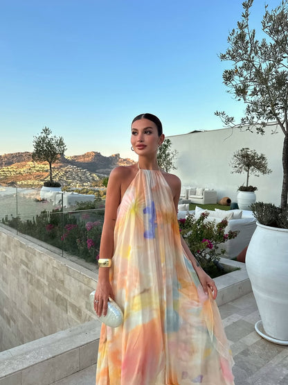 Rose | Halter Backless Chiffon Maxi Wedding-Guest Dress