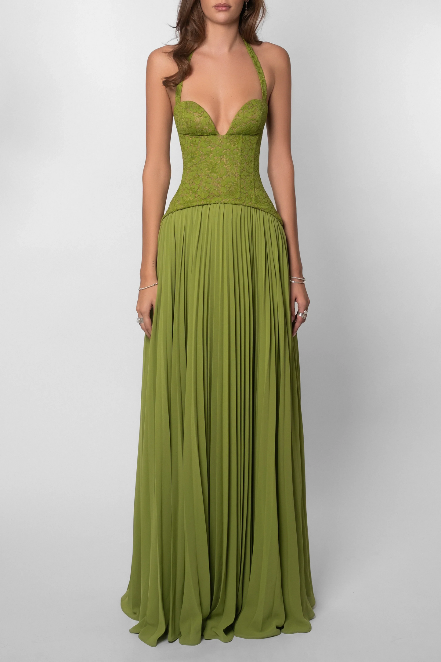 Sophia | Lace Boned Corset Halter Wedding Guest Maxi Dress