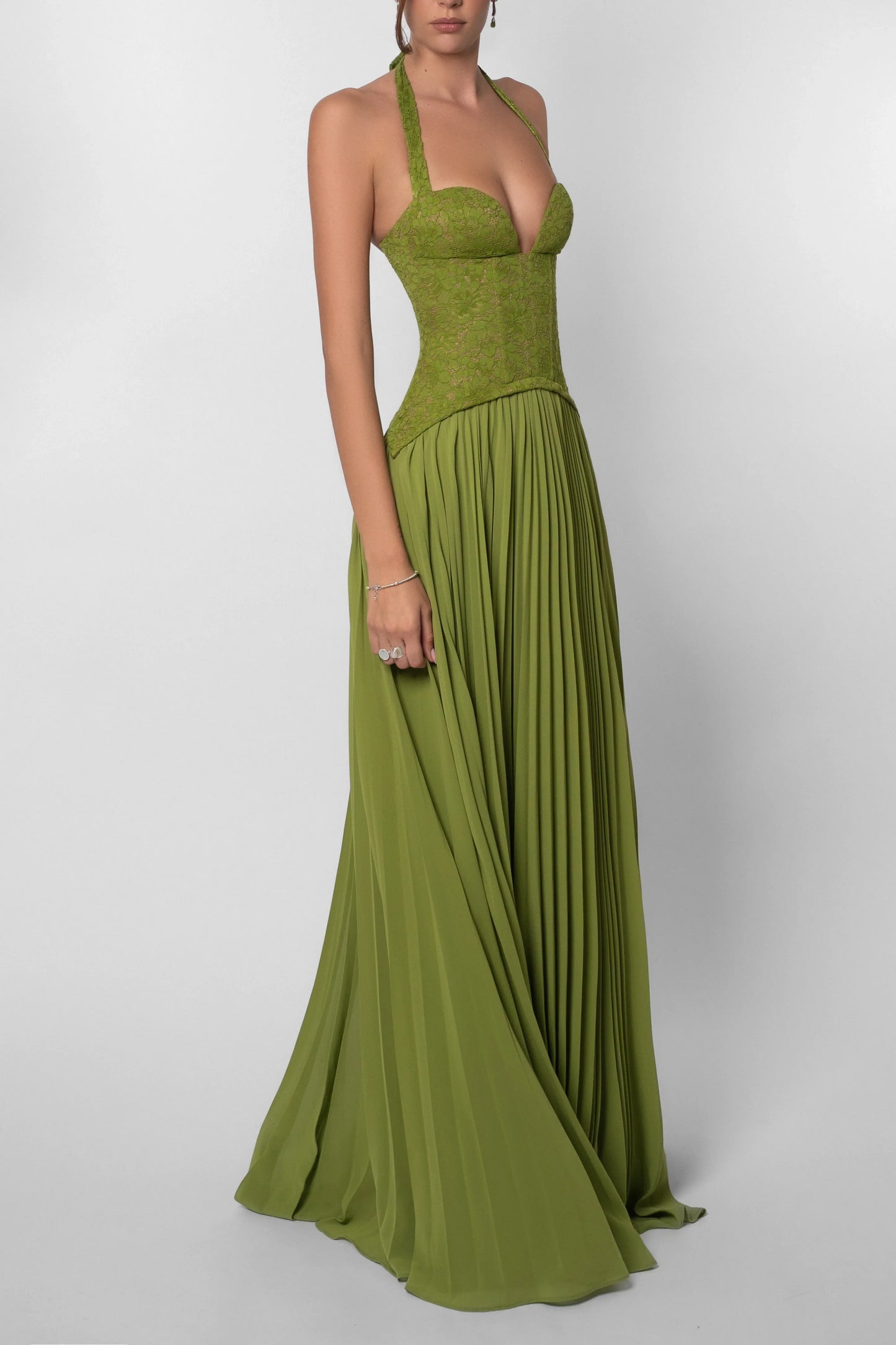 Sophia | Lace Boned Corset Halter Wedding Guest Maxi Dress
