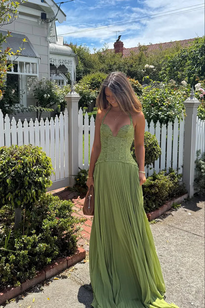 Sophia | Lace Boned Corset Halter Wedding Guest Maxi Dress