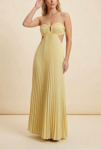 Aubrey | Halter Front-Pleated Backless Maxi Wedding Guest Dress
