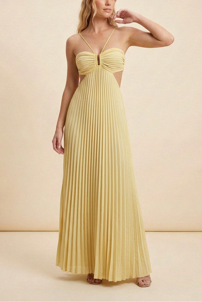 Aubrey | Halter Front-Pleated Backless Maxi Wedding Guest Dress