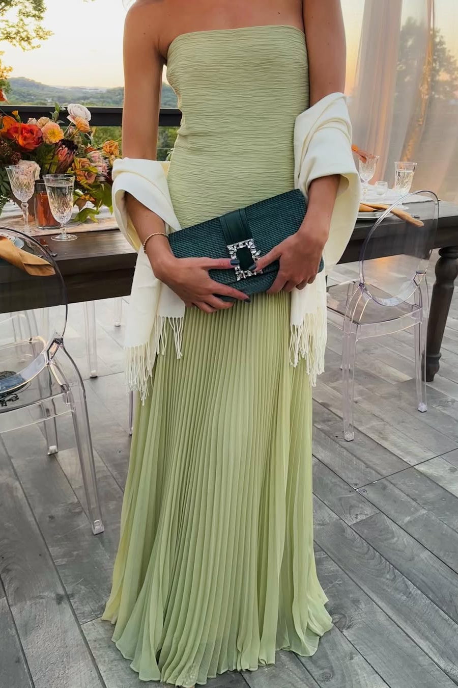 Ingrid | Bandeau Strapless Drop Waist Wedding Guest Maxi Dress