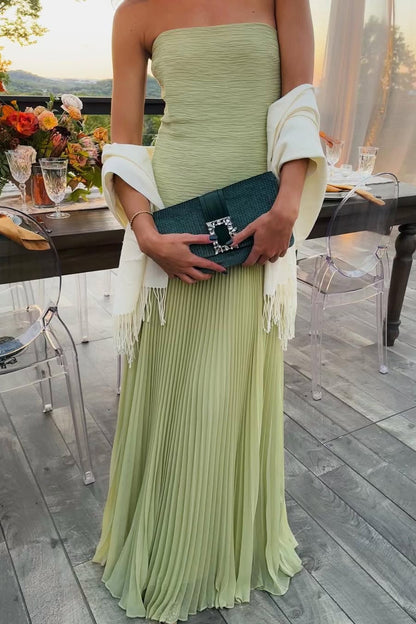Ingrid | Bandeau Strapless Drop Waist Wedding Guest Maxi Dress