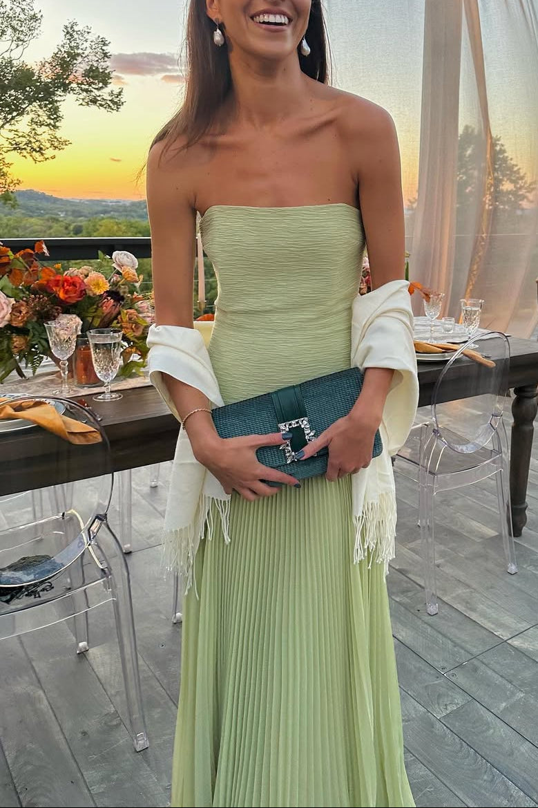 Ingrid | Bandeau Strapless Drop Waist Wedding Guest Maxi Dress