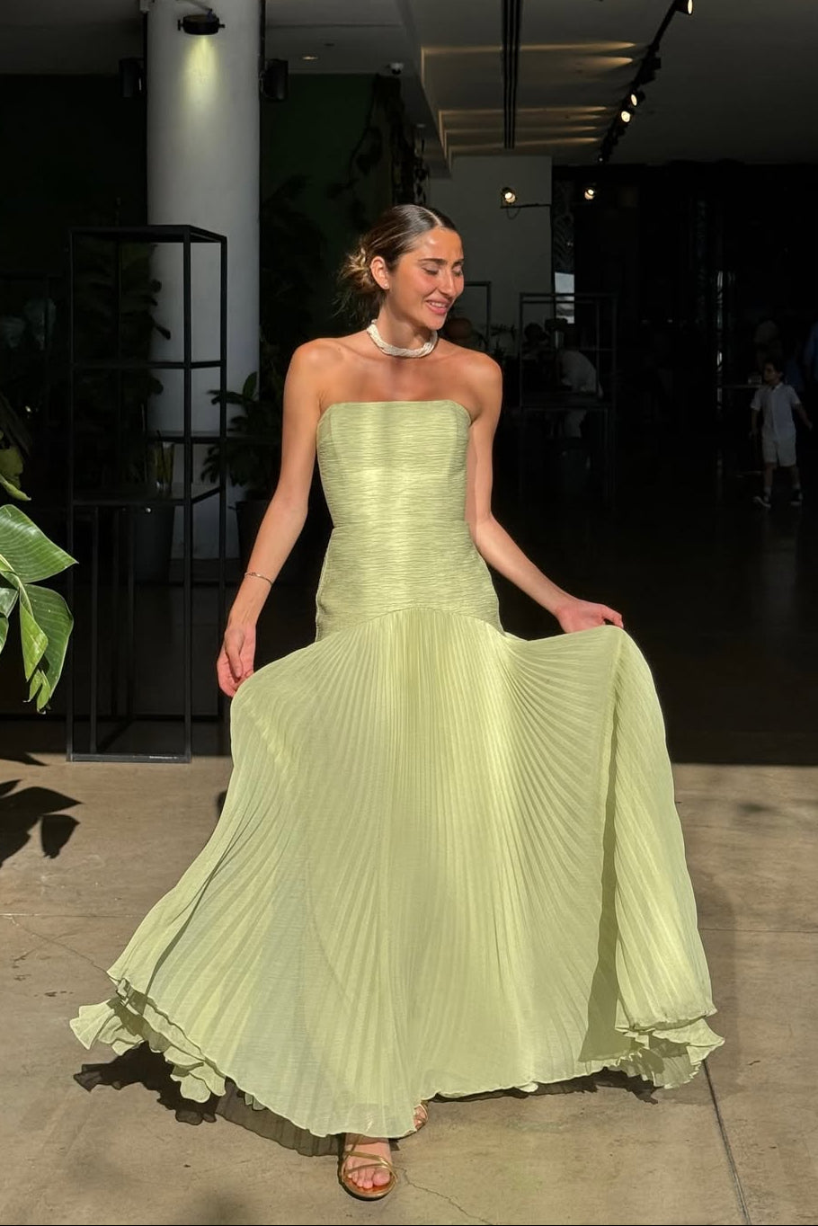 Ingrid | Bandeau Strapless Drop Waist Wedding Guest Maxi Dress