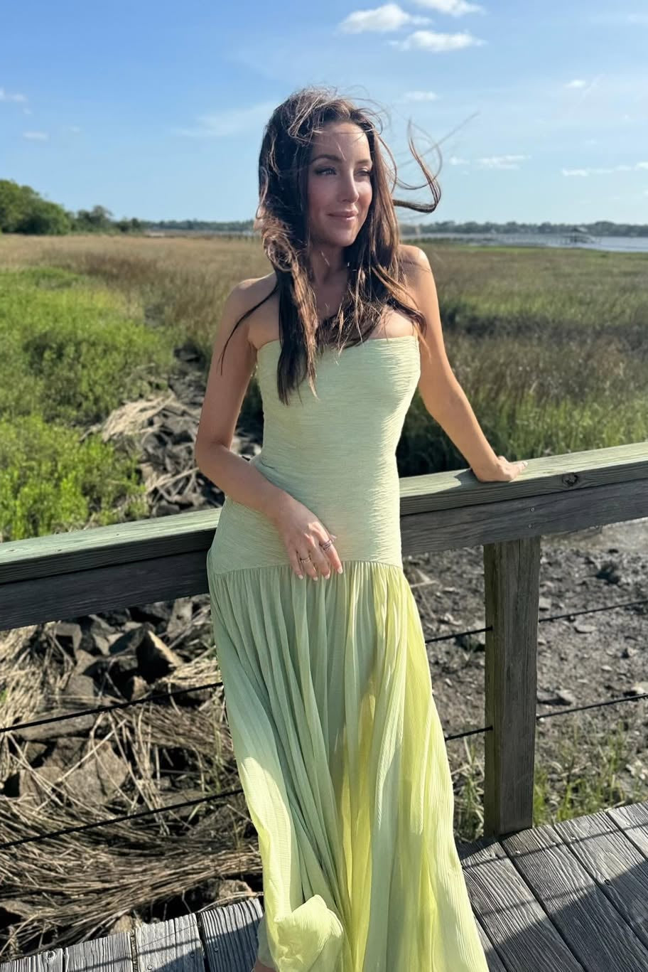 Ingrid | Bandeau Strapless Drop Waist Wedding Guest Maxi Dress