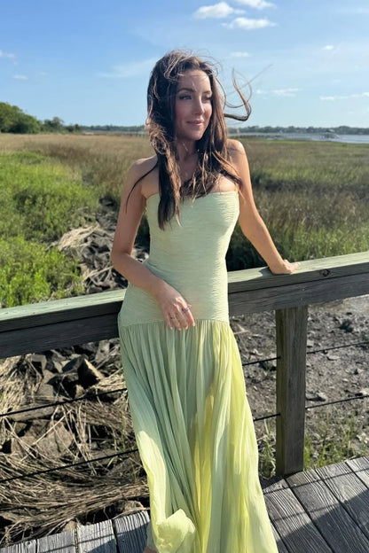 Ingrid | Bandeau Strapless Drop Waist Wedding Guest Maxi Dress