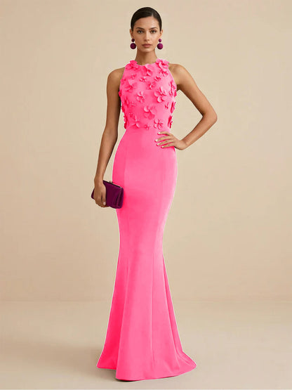 Fucia | High Neck Floral Mermaid Formal Bridesmaid Dress