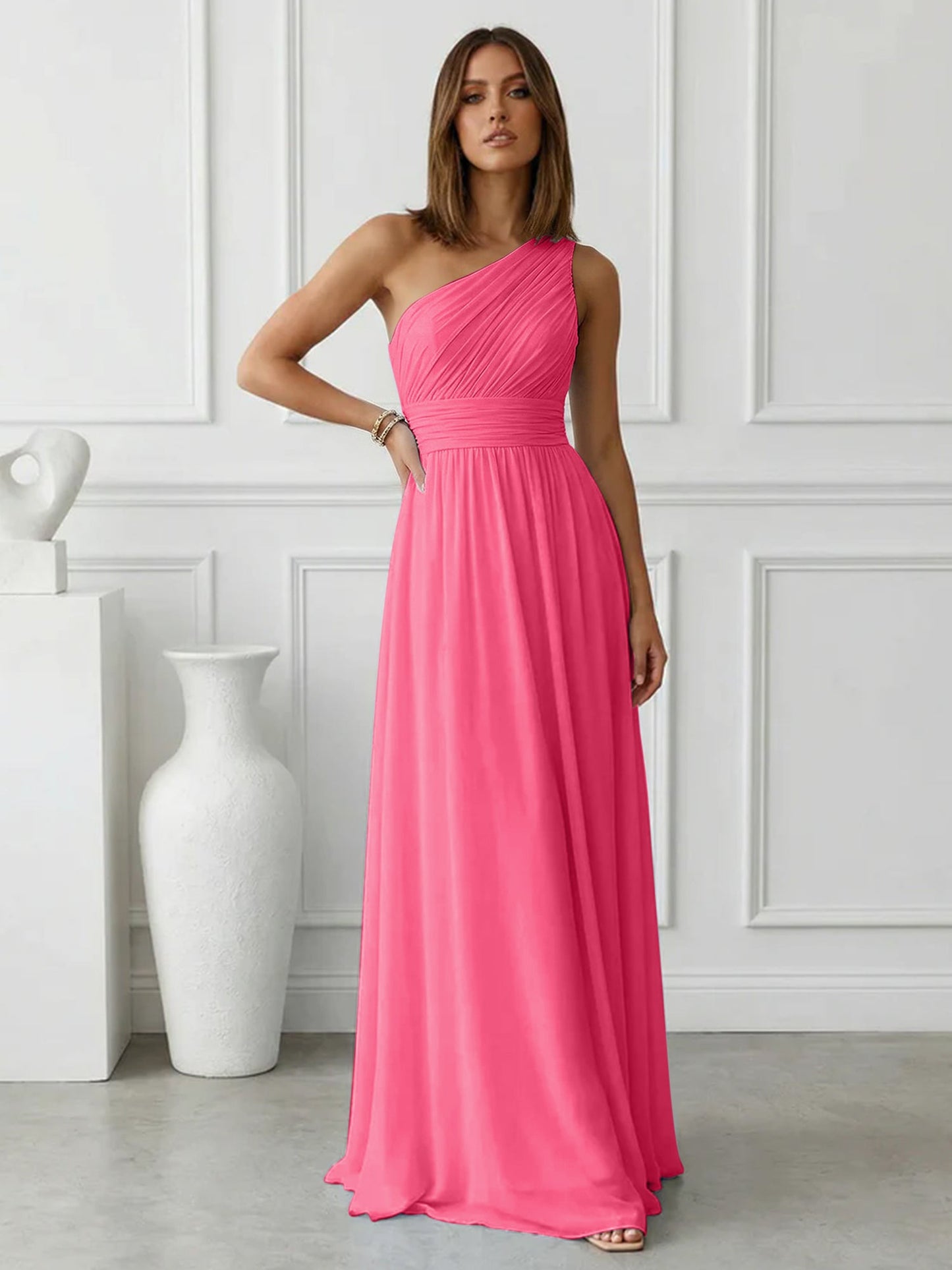 Azure | One Shoulder Ruched Chiffon Maxi Formal Bridesmaid Dress