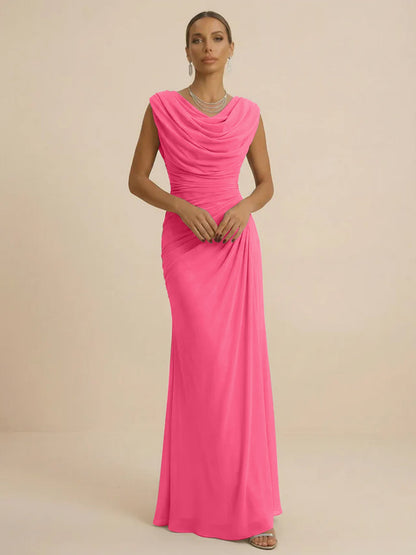 Mist | Draped Cowl Neck Ruched Chiffon Wedding Guest Dress