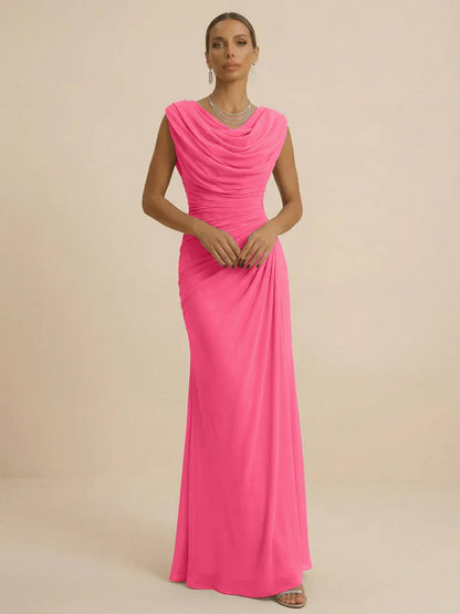 Mist | Draped Cowl Neck Ruched Chiffon Wedding Guest Dress