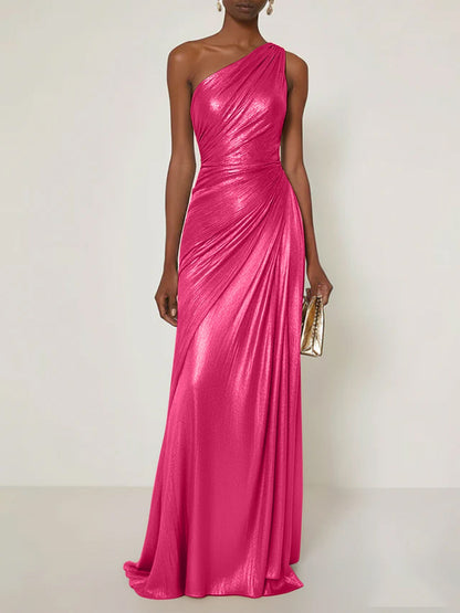 Luxe | One Shoulder Silk Ruffle Maxi Formal Bridesmaid Dress
