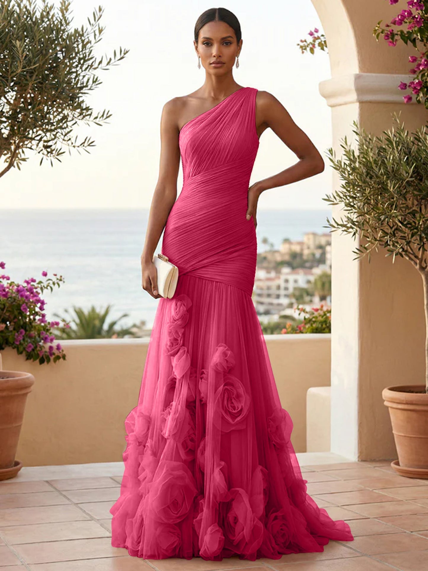 Eden | One Shoulder Floral Tulle Mermaid Bridesmaid Dress