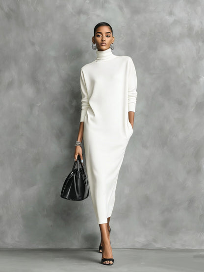 Women's Black Turtleneck Knit Midi Dress