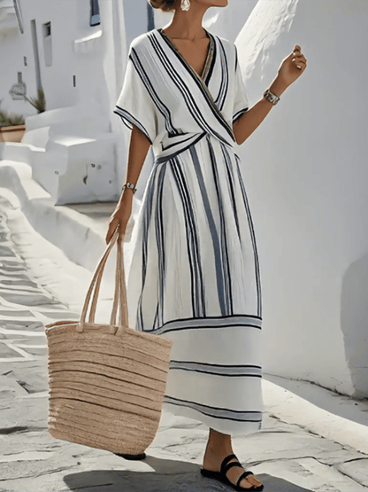 Dyan | Striped Boho Front Summer Vacation Maxi Dress