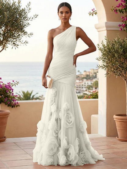 Eden | One Shoulder Floral Tulle Mermaid Bridesmaid Dress
