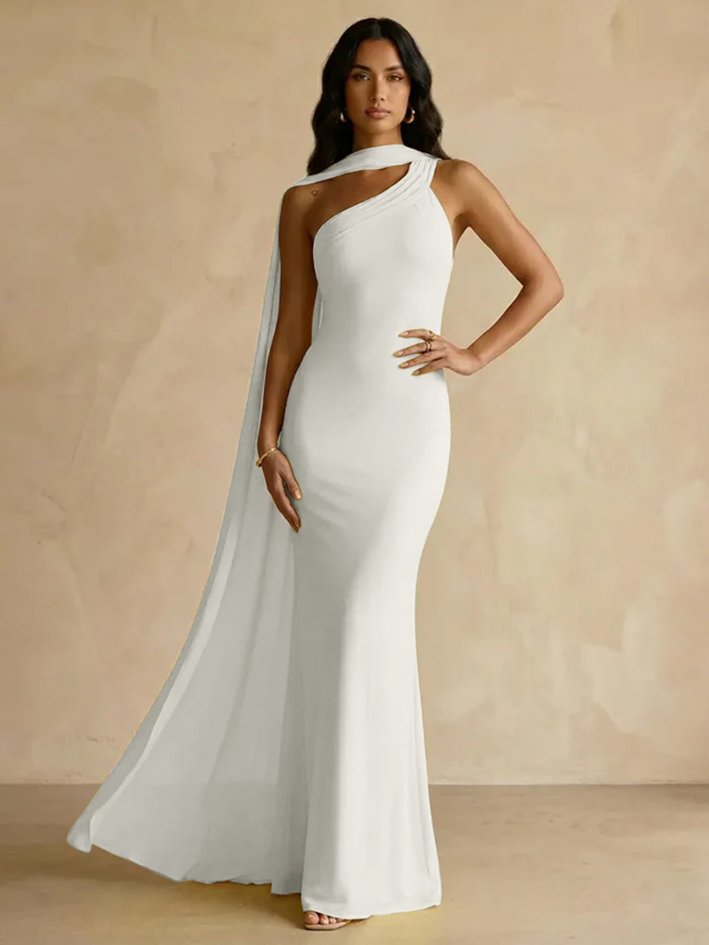Capey | One Shoulder Crepe Sheath Chiffon Bridesmaid Dress