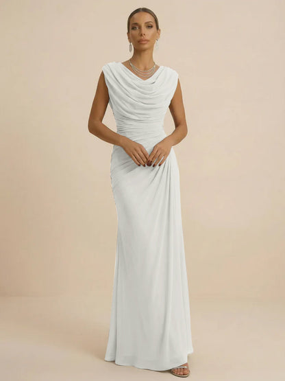 Mist | Draped Cowl Neck Ruched Chiffon Wedding Guest Dress