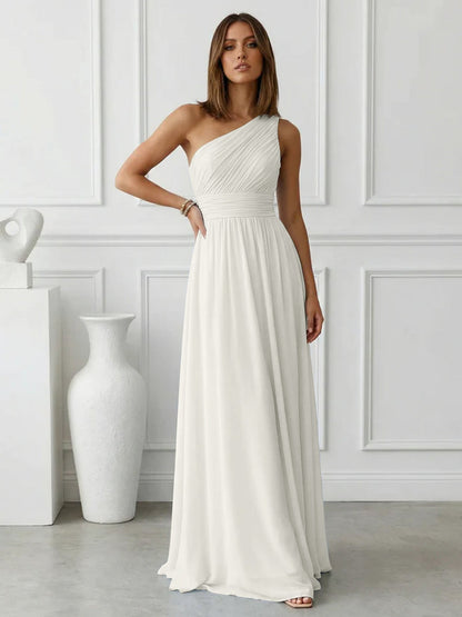 Azure | One Shoulder Ruched Chiffon Maxi Formal Bridesmaid Dress