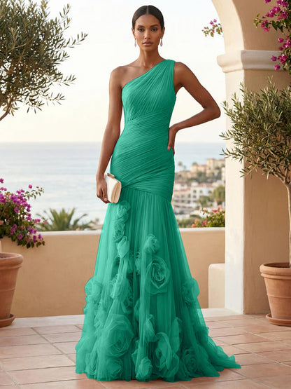 Eden | One Shoulder Floral Tulle Mermaid Bridesmaid Dress