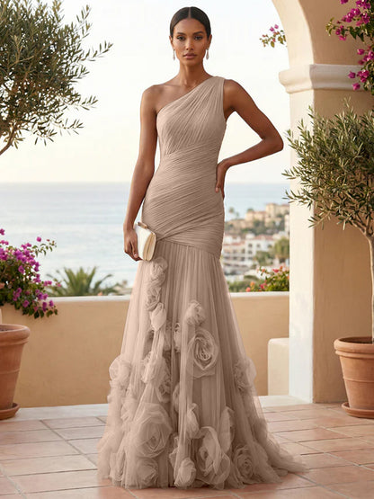 Eden | One Shoulder Floral Tulle Mermaid Bridesmaid Dress