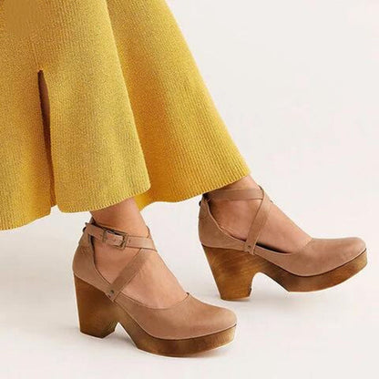 Aspen | Crossover Ankle Strap Wooden Wedge-Heel Heels