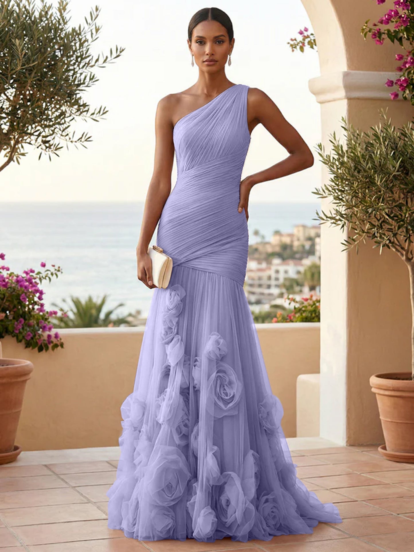 Eden | One Shoulder Floral Tulle Mermaid Bridesmaid Dress