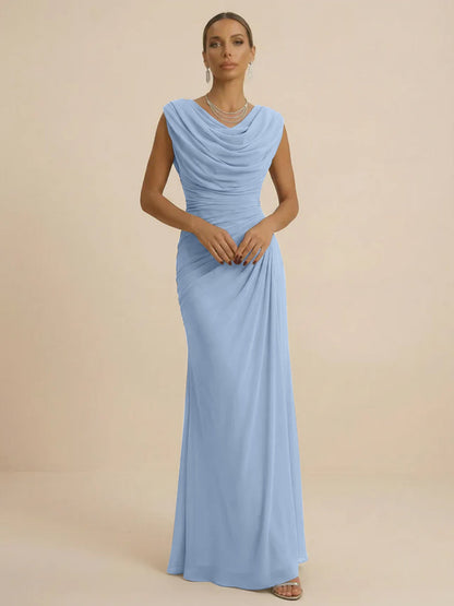 Mist | Draped Cowl Neck Ruched Chiffon Wedding Guest Dress