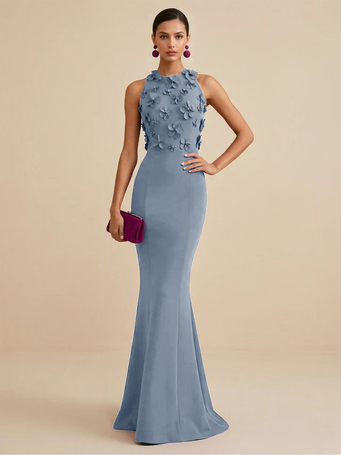 Fucia | High Neck Floral Mermaid Formal Bridesmaid Dress