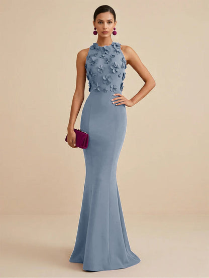 Fucia | High Neck Floral Mermaid Formal Bridesmaid Dress