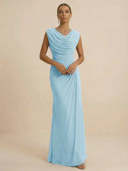 Mist | Draped Cowl Neck Ruched Chiffon Wedding Guest Dress
