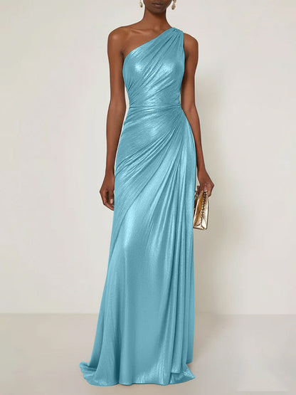 Luxe | One Shoulder Silk Ruffle Maxi Formal Bridesmaid Dress